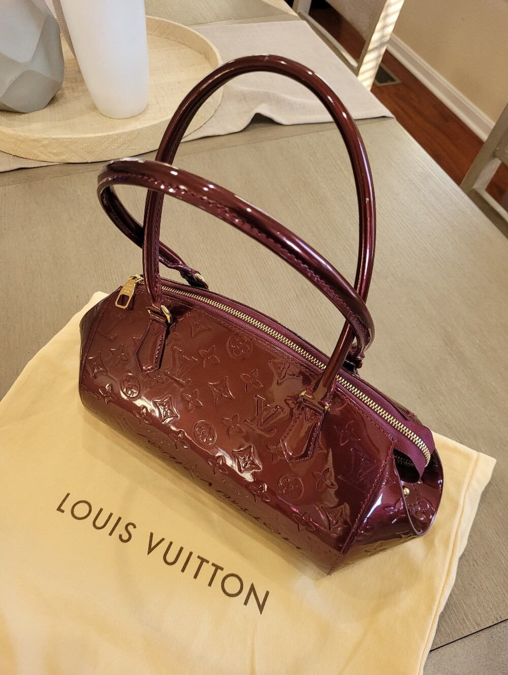 Louis Vuitton Monogram Vernis Sherwood PM Handbag in Dark Red/Burgundy